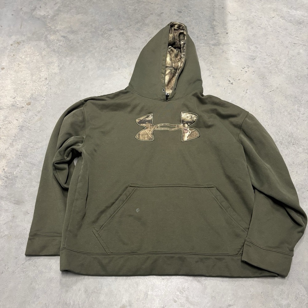 Under Armour Sweater Mens Large Green Camo Hunting Oudoor Pullover Hoodie Fleece